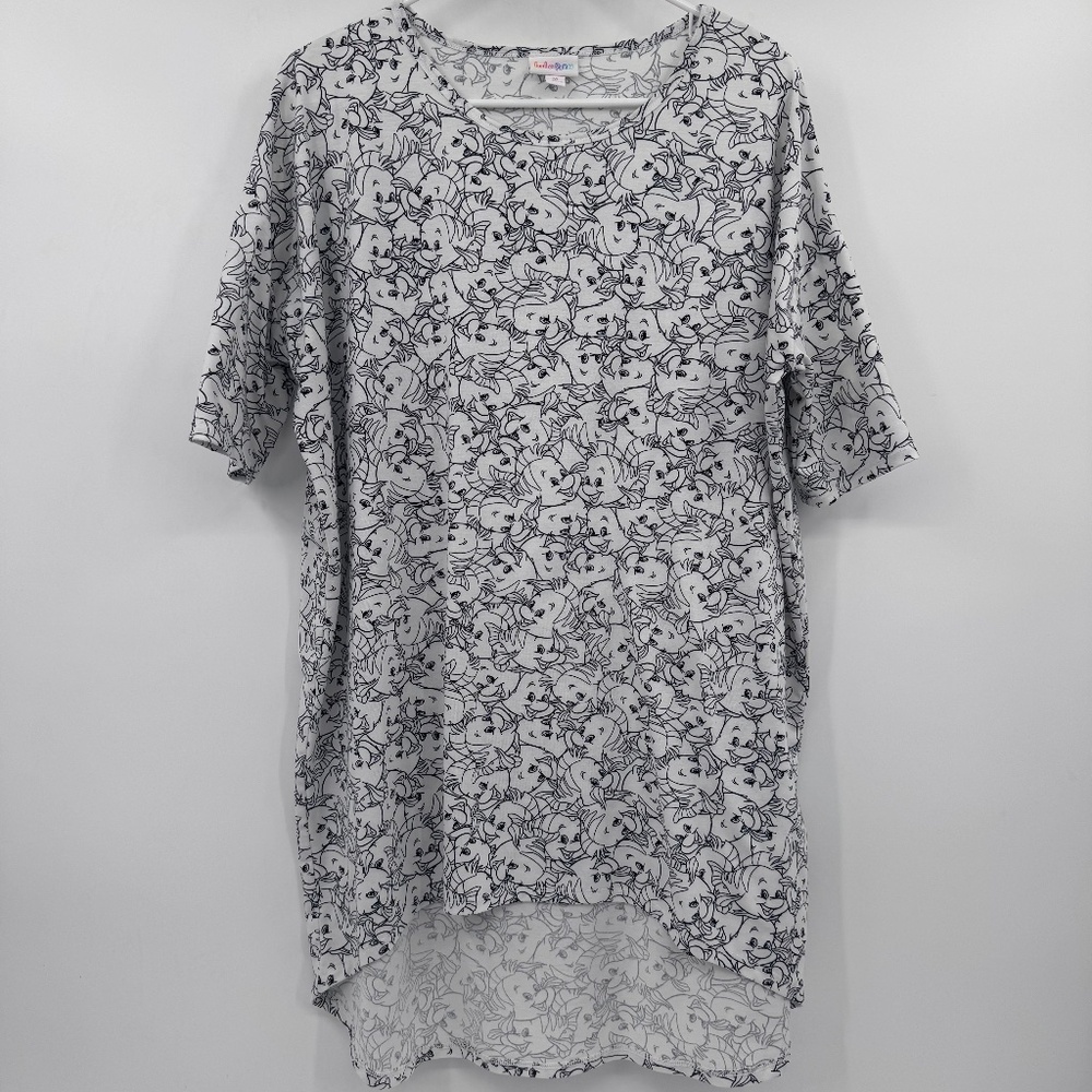 Lularoe Disney Top Women Medium White Black Flounder Short Sleeve Oversize Comfy